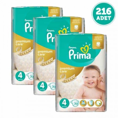 Prima Bebek Bezi Premium Care Dev Ekonomi Paketi 4 Beden 72 Adet x 3 Adet
