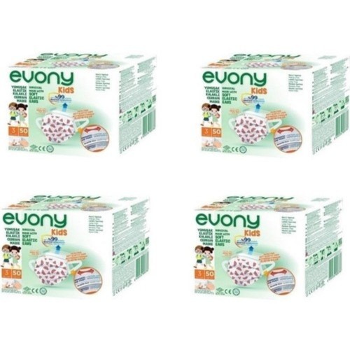 Evony Kids Yumuşak Elastik Kulaklı Renkli Çocuk Maskesi 50 li x 4 Adet