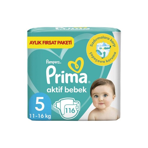 Prima Pampers Bebek Bezi Aktif Bebek Aylık Paket Junior 5 No 116 lı
