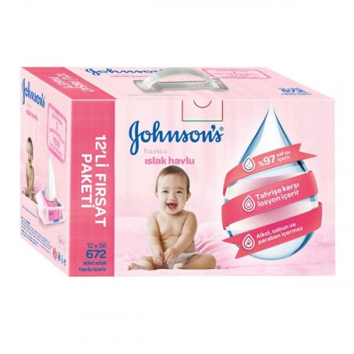 Johnsons Baby Islak Mendil Hassas 12 li Paket (672 Yaprak)