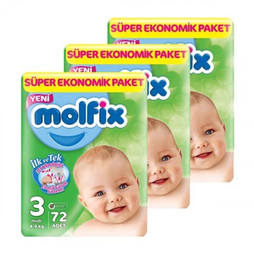 Molfix Bebek Bezi Dev Ekonomi Midi 3 No 72 li x 3 Adet Fiyatı